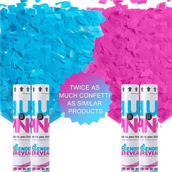 Premium Gender Reveal Confetti Cannon, Set of 4 Mixed (2 Blue 2 Pink) - Picture 3 of 7